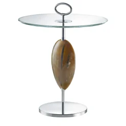 Tavolino Macari in acciaio inox con inserto in corno