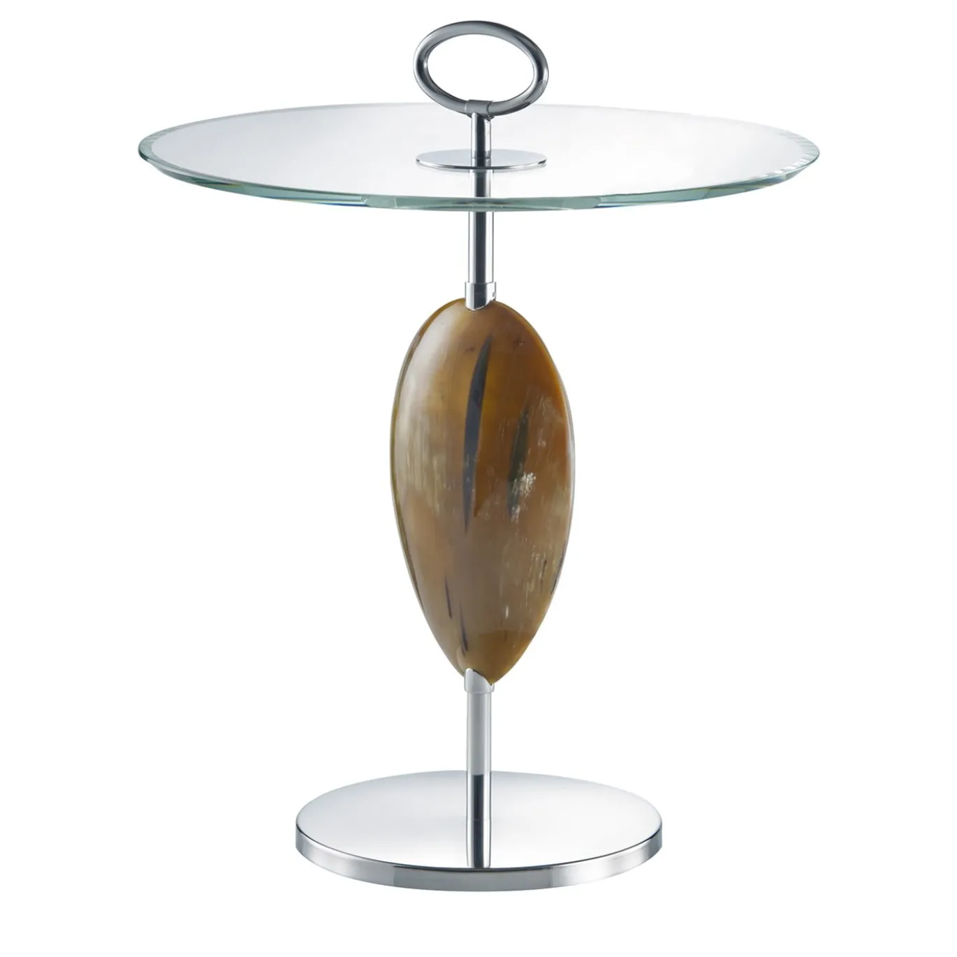 Tavolino Macari in acciaio inox con inserto in corno