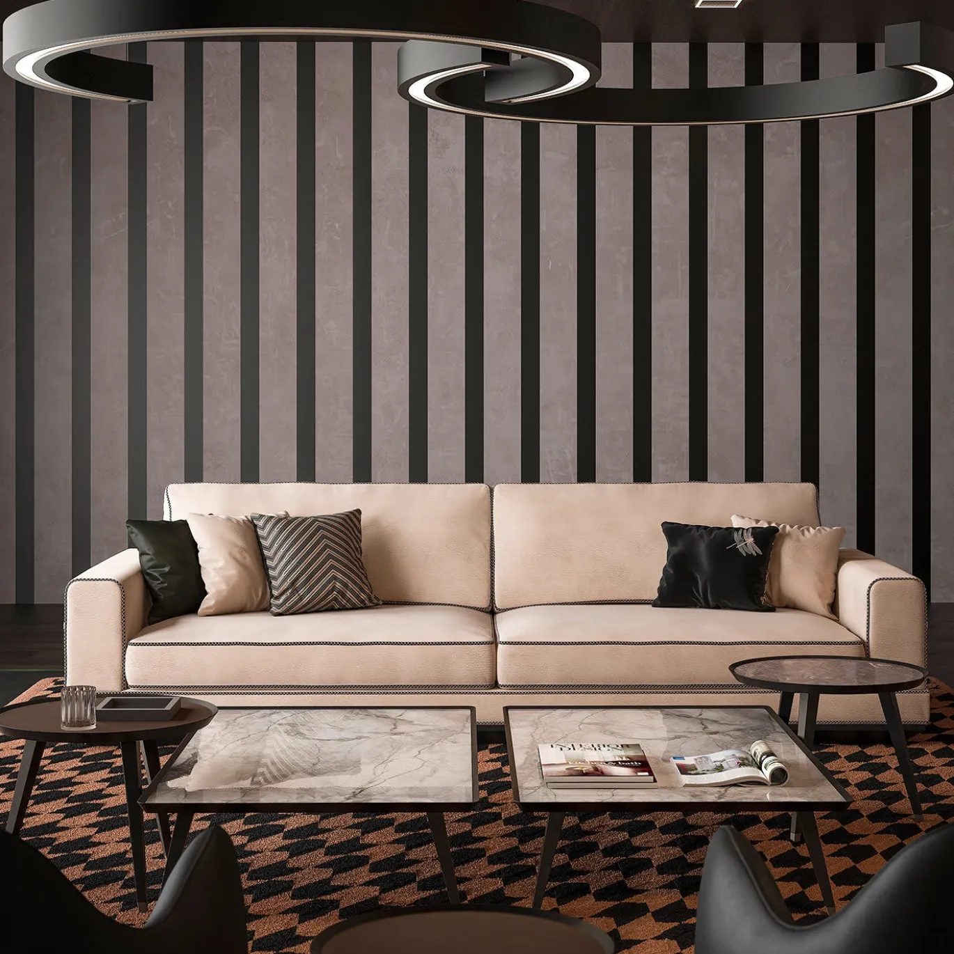 Tavolino medio in marmo con taglio Chevron