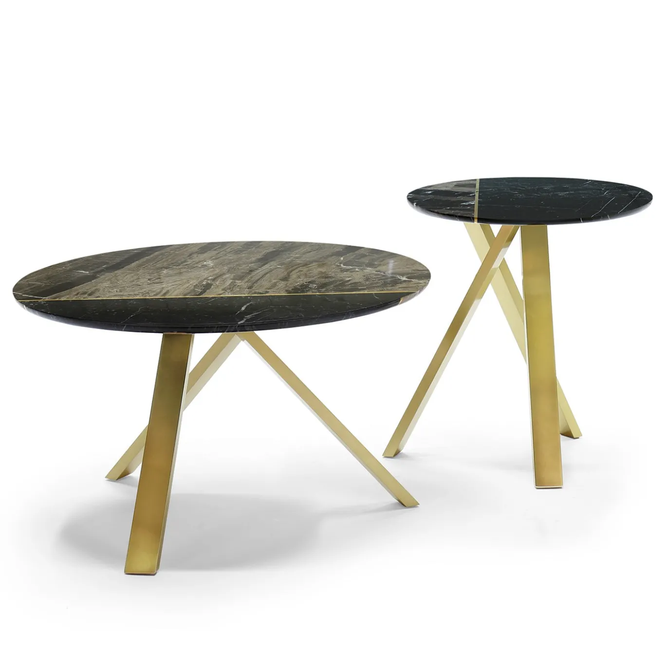 Tavolino Meridian con top in marmo e gambe in metallo