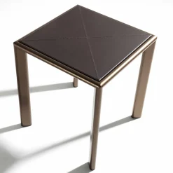 Tavolino Milano in cuoio marrone