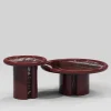 Tavolino Moonrise in Marmo Rosso Levanto e Legno Lucido Bordeaux di Artefatto Design Studio