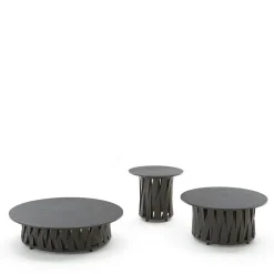 Tavolino per esterni Circus nero con piano rotondo in Dekton