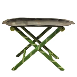 Tavolino Pieghevole Verde Vintage con Vassoio Sagomato