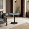 Tavolino rotondo Altobasso in legno Bolivar blu e azzurro con base in metallo