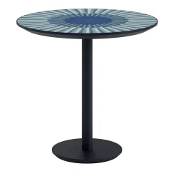 Tavolino rotondo Altobasso in legno Bolivar blu e azzurro con base in metallo