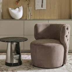 Tavolino rotondo Aura alto in marmo nero Marquina e acciaio