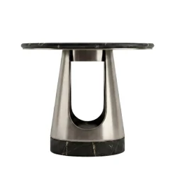 Tavolino rotondo Aura alto in marmo nero Marquina e acciaio