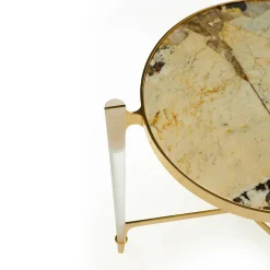 Tavolino rotondo con struttura in ottone e piano in marmo Patagonia