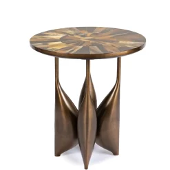 Tavolino Rotondo Golden Muse in Corno Marrone