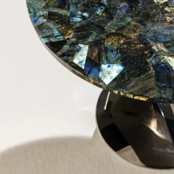 Tavolino rotondo in labradorite e cromato Buonanotte
