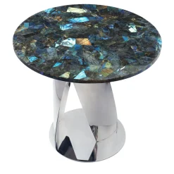 Tavolino rotondo in labradorite e cromato Buonanotte