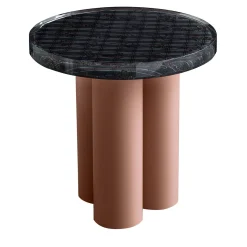 Tavolino rotondo in metallo e resina rosa antico e grigio scuro Amber