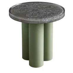 Tavolino rotondo in metallo e resina verde Ambra