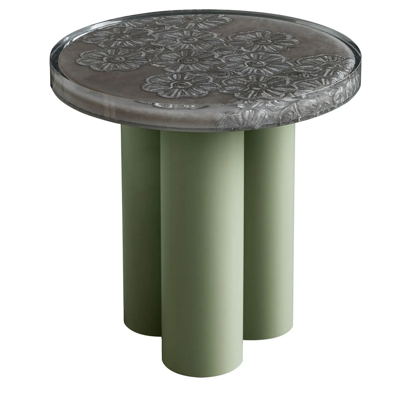 Tavolino rotondo in metallo e resina verde Ambra