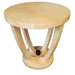 Tavolino rotondo in pergamena avorio