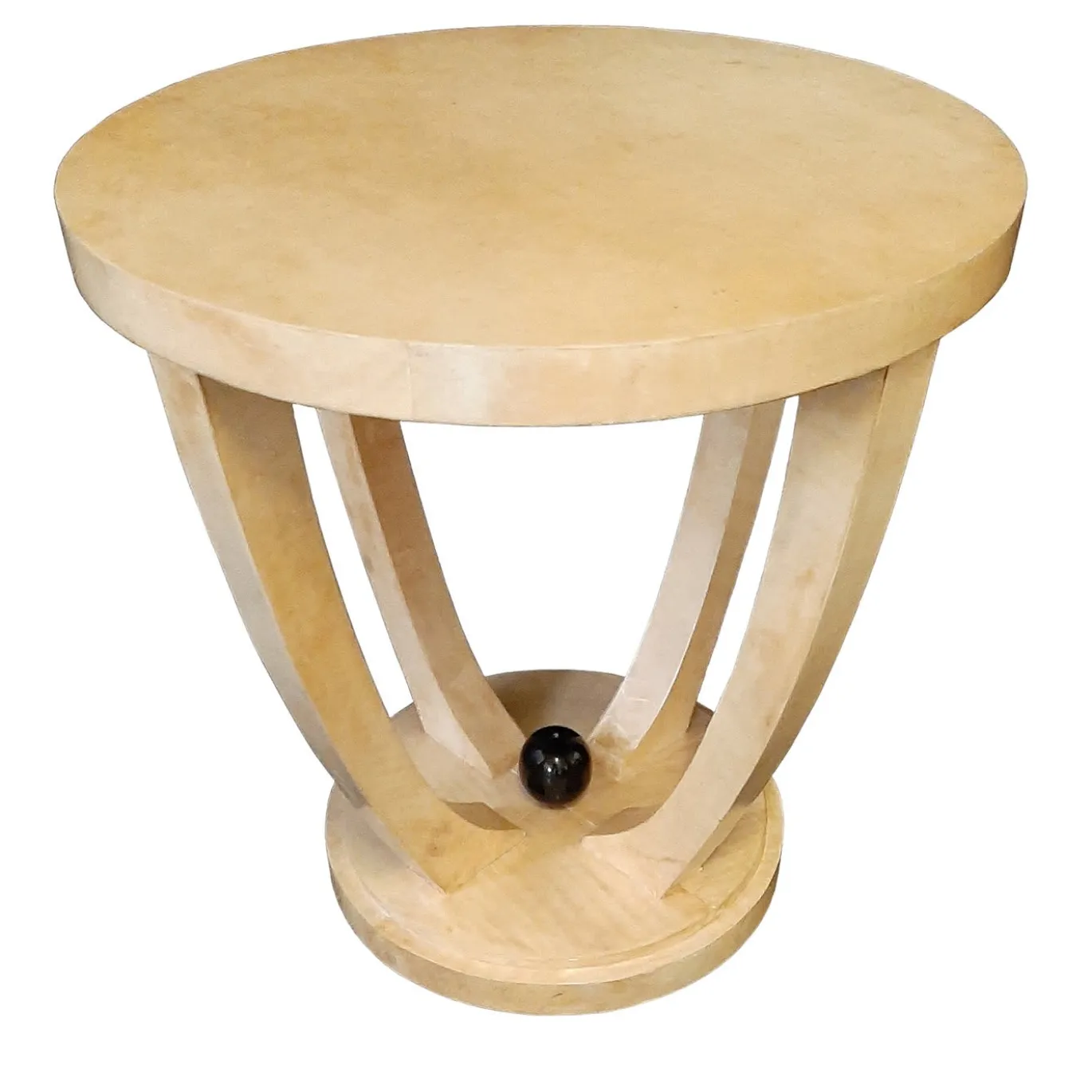 Tavolino rotondo in pergamena avorio