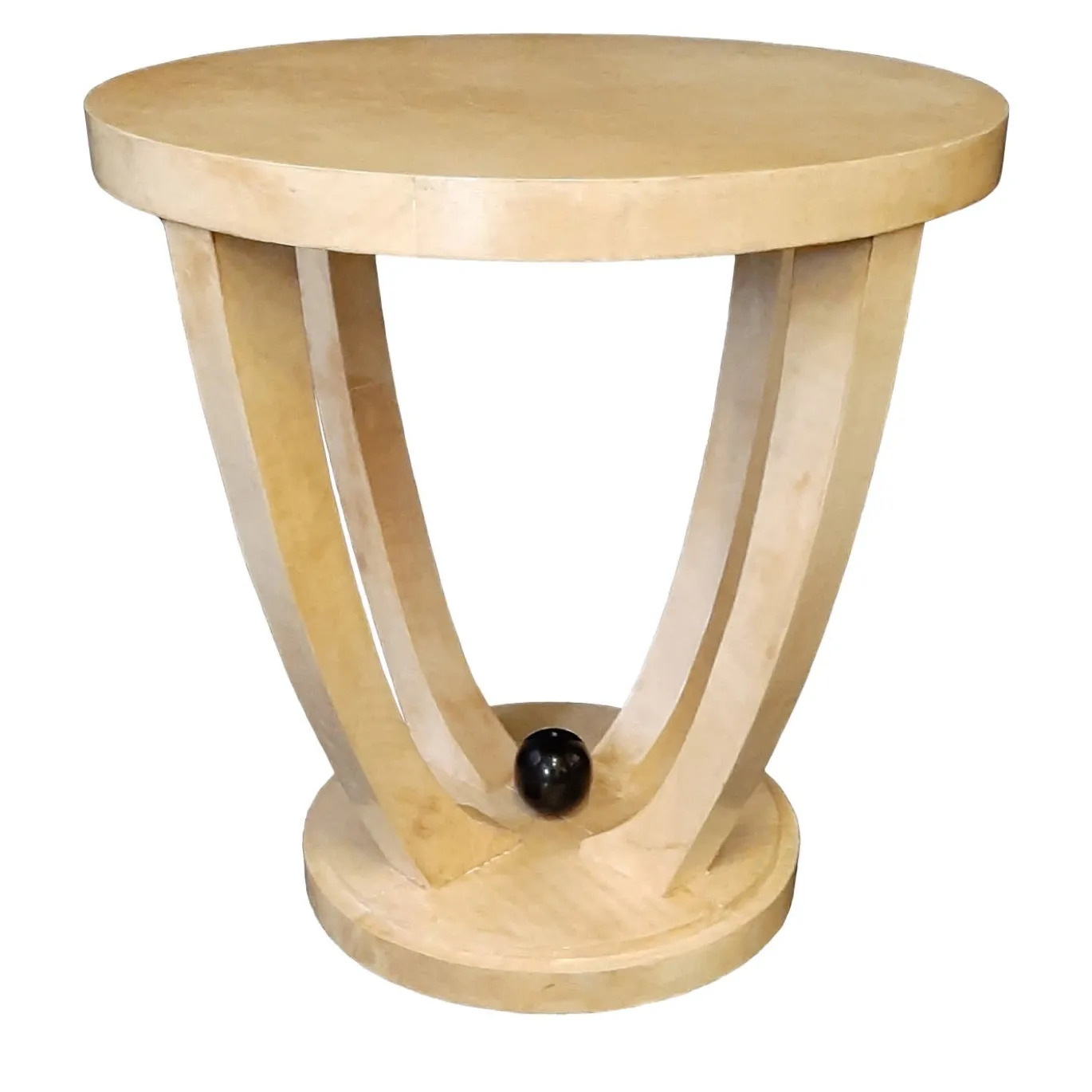 Tavolino rotondo in pergamena avorio