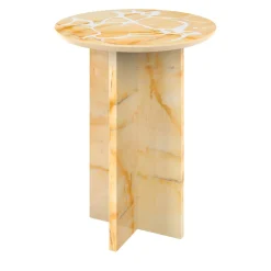 Tavolino Rotondo MM Small in Marmo Giallo Siena e Resina Cementizia Bianca