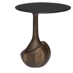 Tavolino rotondo moderno Achille in legno di noce scuro