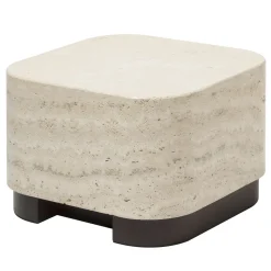 Tavolino rotondo moderno Lloyd in marmo travertino e noce