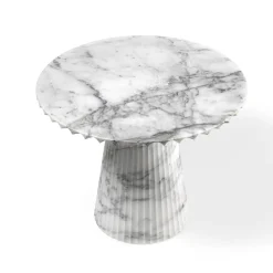 Tavolino rotondo Odette in marmo Arabescato Vagli bianco