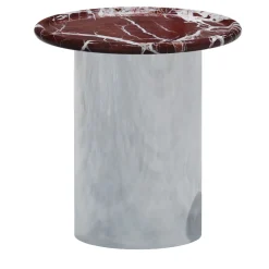 Tavolino Rotondo Orbitae in Marmo Rosso Levanto e alluminio lucido di Artefatto Design Studio
