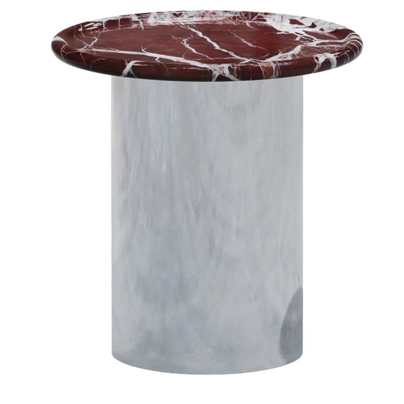 Tavolino Rotondo Orbitae in Marmo Rosso Levanto e alluminio lucido di Artefatto Design Studio