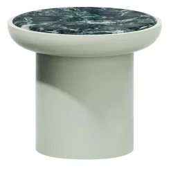 Tavolino rotondo Romo in legno di tiglio opaco e marmo Verde alpi di Artefatto Design Studio