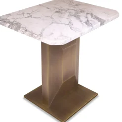 Tavolino Rylan con base in ottone e piano in marmo Calacatta