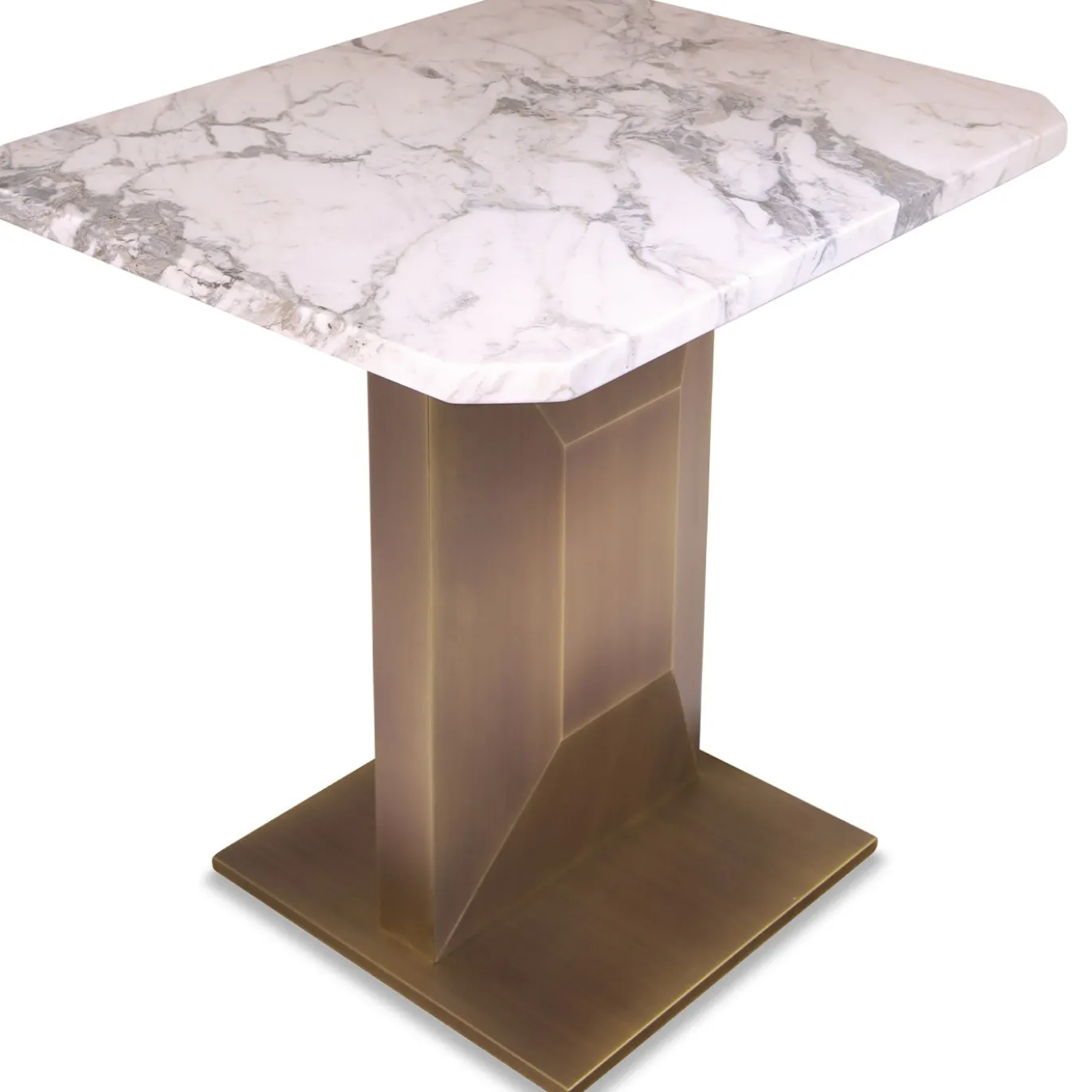 Tavolino Rylan con base in ottone e piano in marmo Calacatta