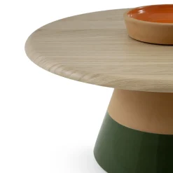 Tavolino Sablier con base in argilla e piano in legno di rovere