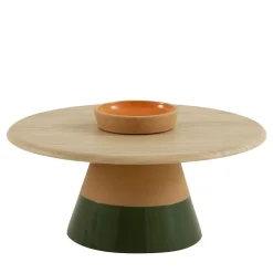Tavolino Sablier con base in argilla e piano in legno di rovere