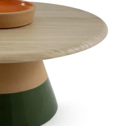 Tavolino Sablier con base in argilla e piano in legno di rovere