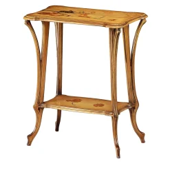 Tavolino sagomato intarsiato in stile Art Nouveau francese di Emile Gallè