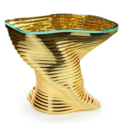 Tavolino scultoreo Vertigo in acciaio inossidabile placcato in oro 24K