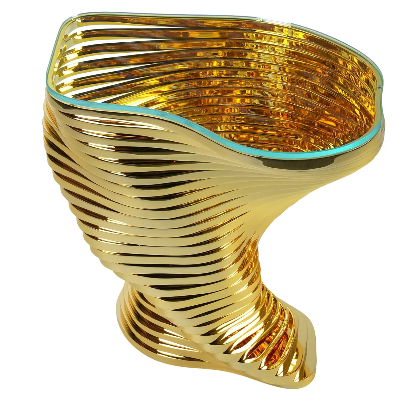 Tavolino scultoreo Vertigo in acciaio inossidabile placcato in oro 24K