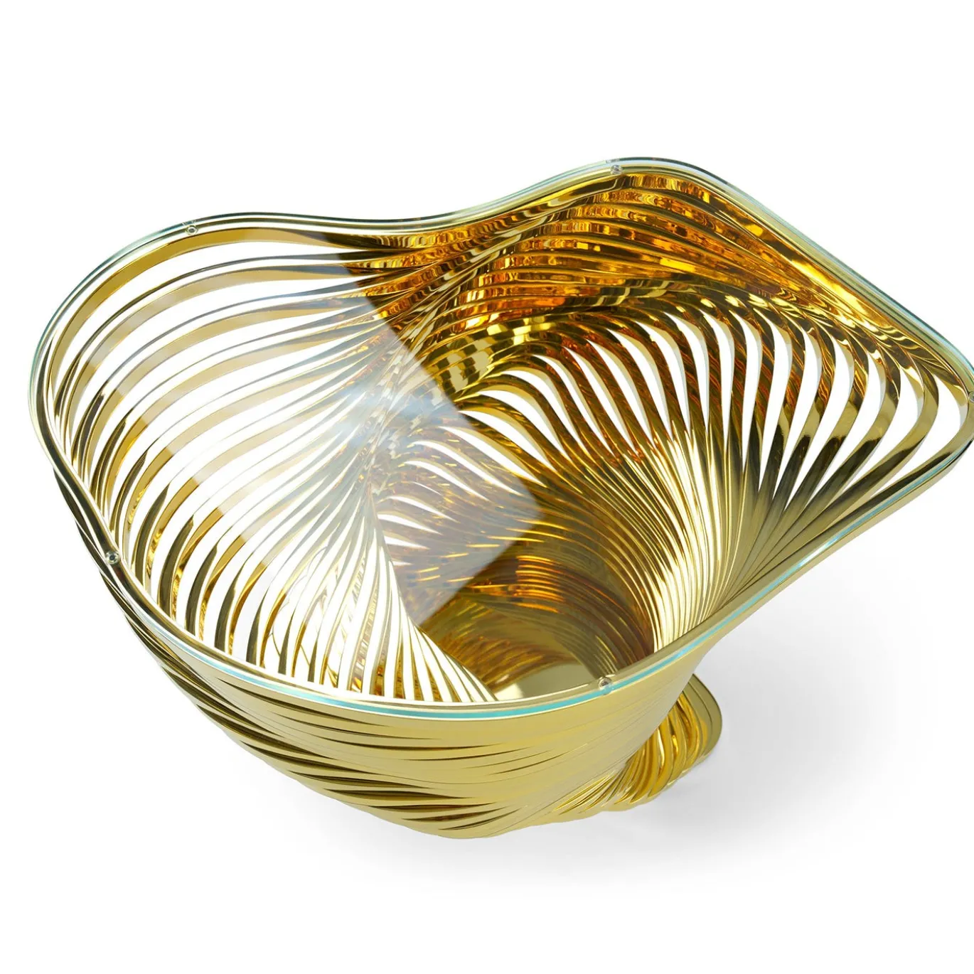 Tavolino scultoreo Vertigo in acciaio inossidabile placcato in oro 24K