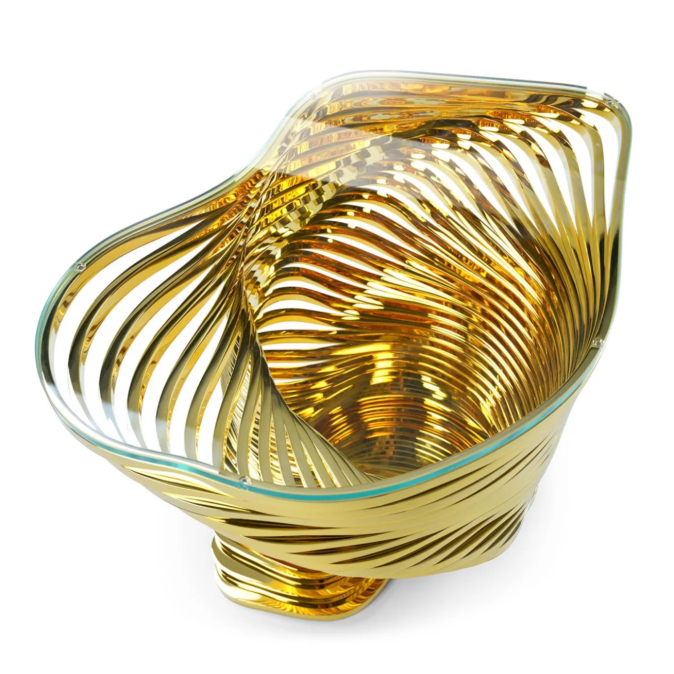 Tavolino scultoreo Vertigo in acciaio inossidabile placcato in oro 24K