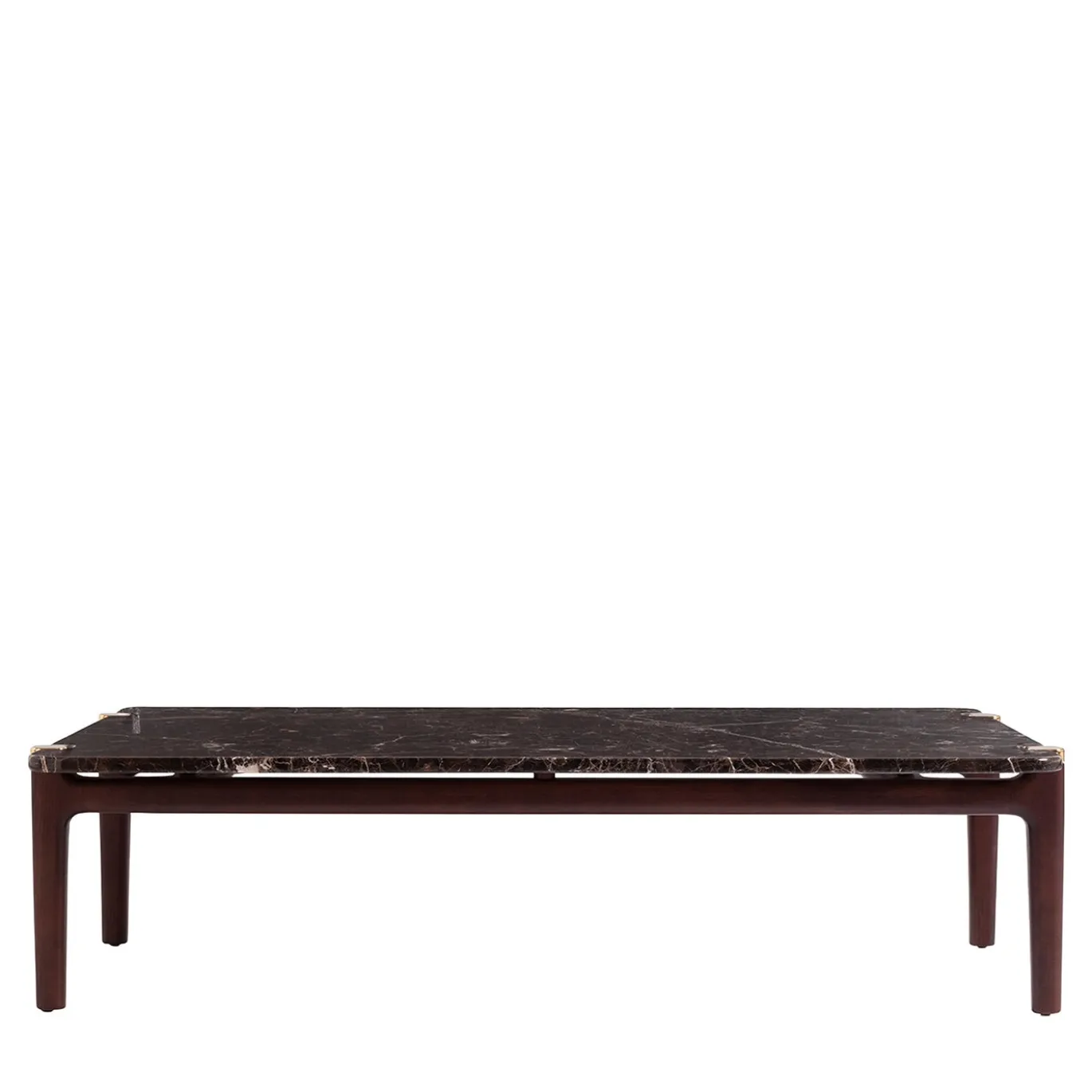 Tavolino Thierry con base in legno e piano in marmo Emperador Brown
