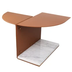 Tavolino Tito in metallo marrone con base in marmo bianco di Carrara