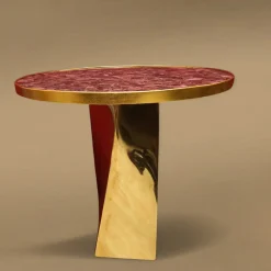 Tavolino Torcio con piano in marmo Rodonite