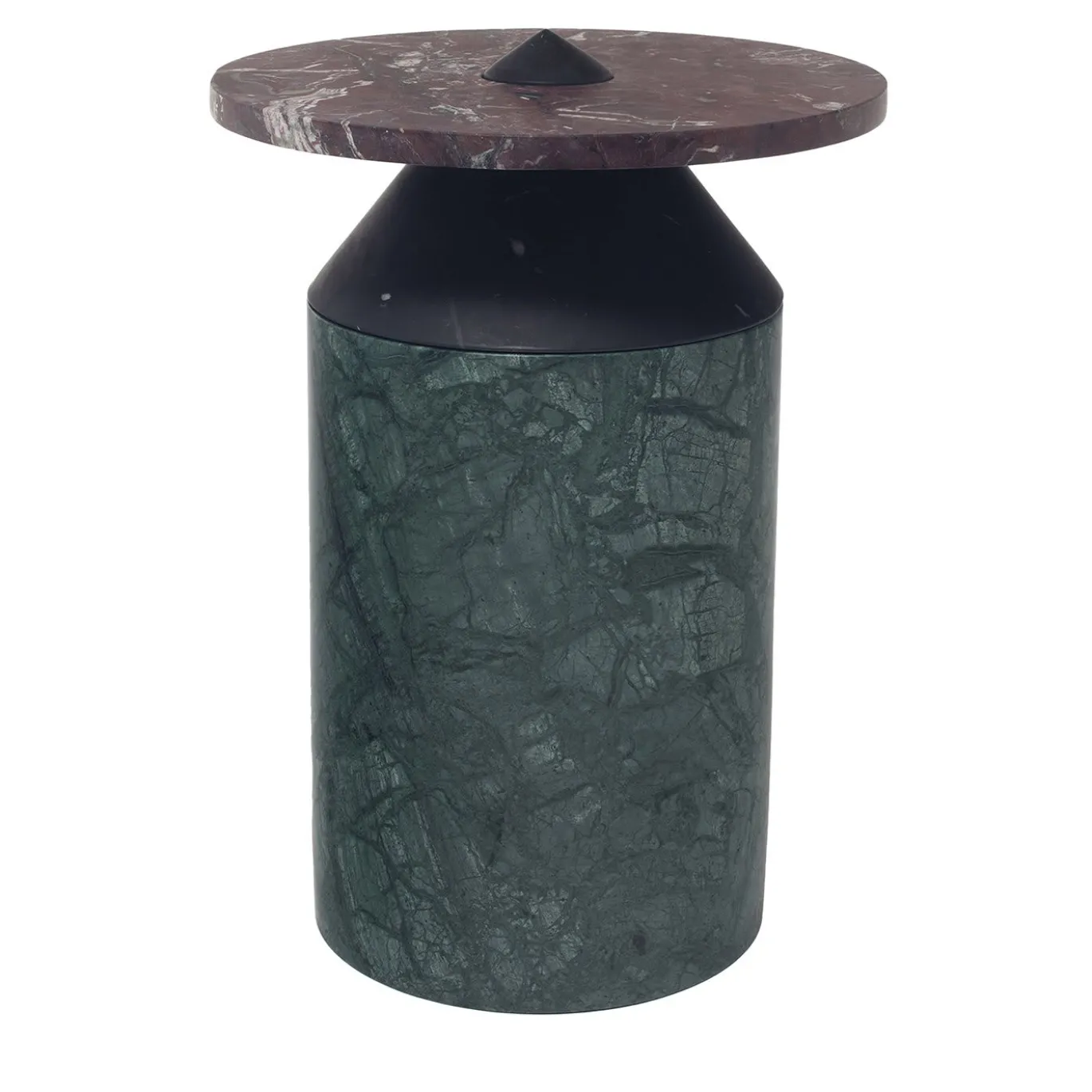 Tavolino Totem in marmo verde/nero/rosso di Karen Chekerdjian