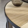 Tavolo Basso Bea con Struttura in Ferro Top in Legno con Inserti in Rattan
