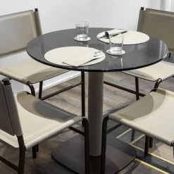 Tavolo Bistro Fagus in Pelle Sabbia con Piano in Vetro Bronzato