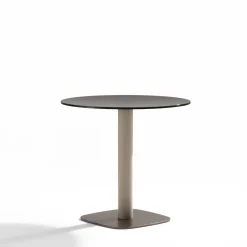 Tavolo Bistro Fagus in Pelle Sabbia con Piano in Vetro Bronzato