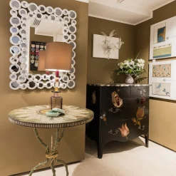 Tavolo Bistro Tondo Grande Canaletto con Motivo Floreale Multicolore