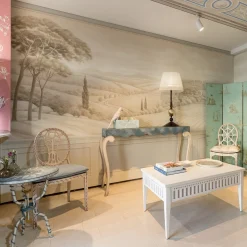 Tavolo Bistro Tondo Grande Canaletto con Motivo Floreale Multicolore