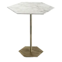 Tavolo bistrot Ted con struttura in ottone e piano in marmo Calacatta