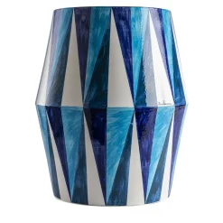 Tavolo con decoro a rombi bianchi e blu lucido in ceramica